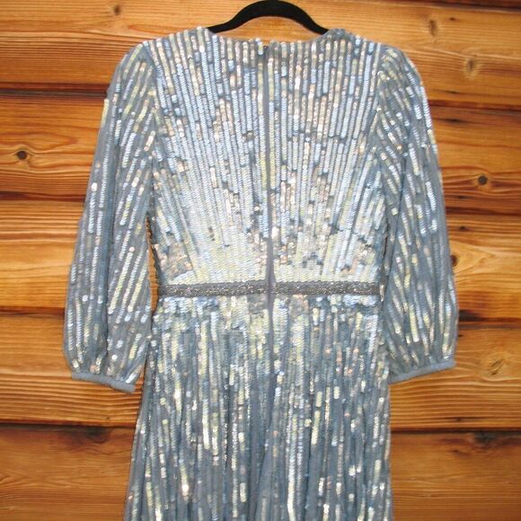 Mac Duggal 5509 Womens Blue Sequin Wrap Over 3/4 Sleeve Gown - Picture 10 of 14
